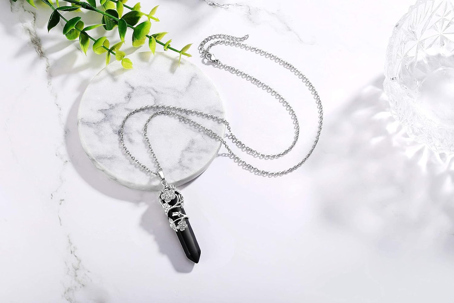 Crystal Necklace Flower Wrapped Point Pendant Necklaces Reiki Healing Crystals Stone Necklaces Gemstone Quartz Jewelry for Women