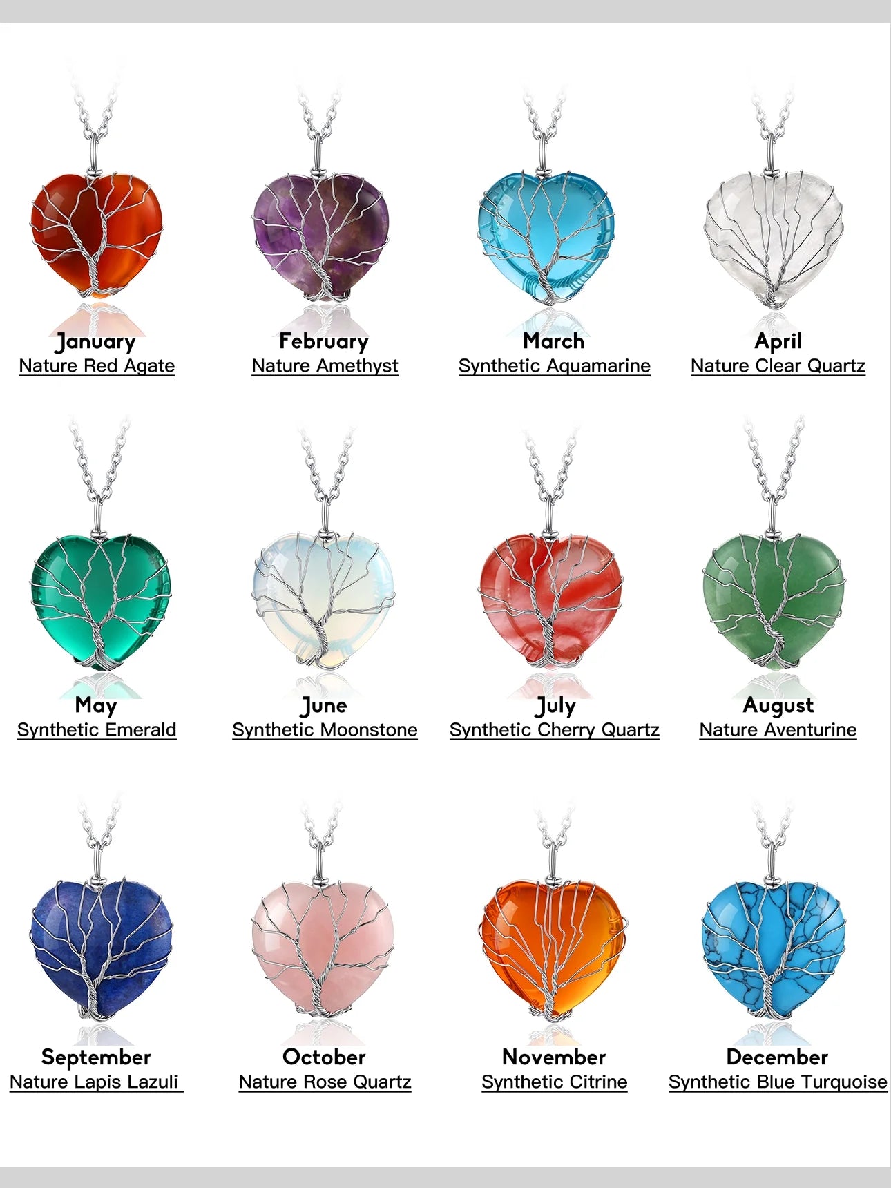 Tree of Life Heart Crystal Necklaces November Birthstone Pendant Synthetic Citrine Gemstones Healing Necklaces for Mother Wife