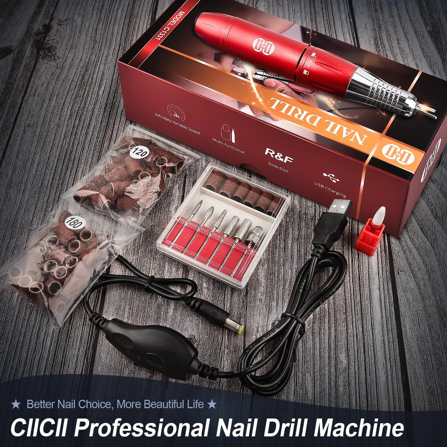 Electric Nail Drill Machine, 30000RPM Professional Nail Drill Kit Red