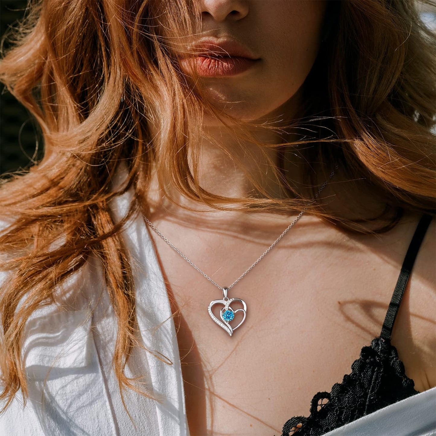 Birthstone Necklace for Women Mom 925 Sterling Silver Heart Necklace Mother Daughter Necklace for Women Mom Birthday Gifts Jewelry for Grandma Women with 5A Cubic Zirconia