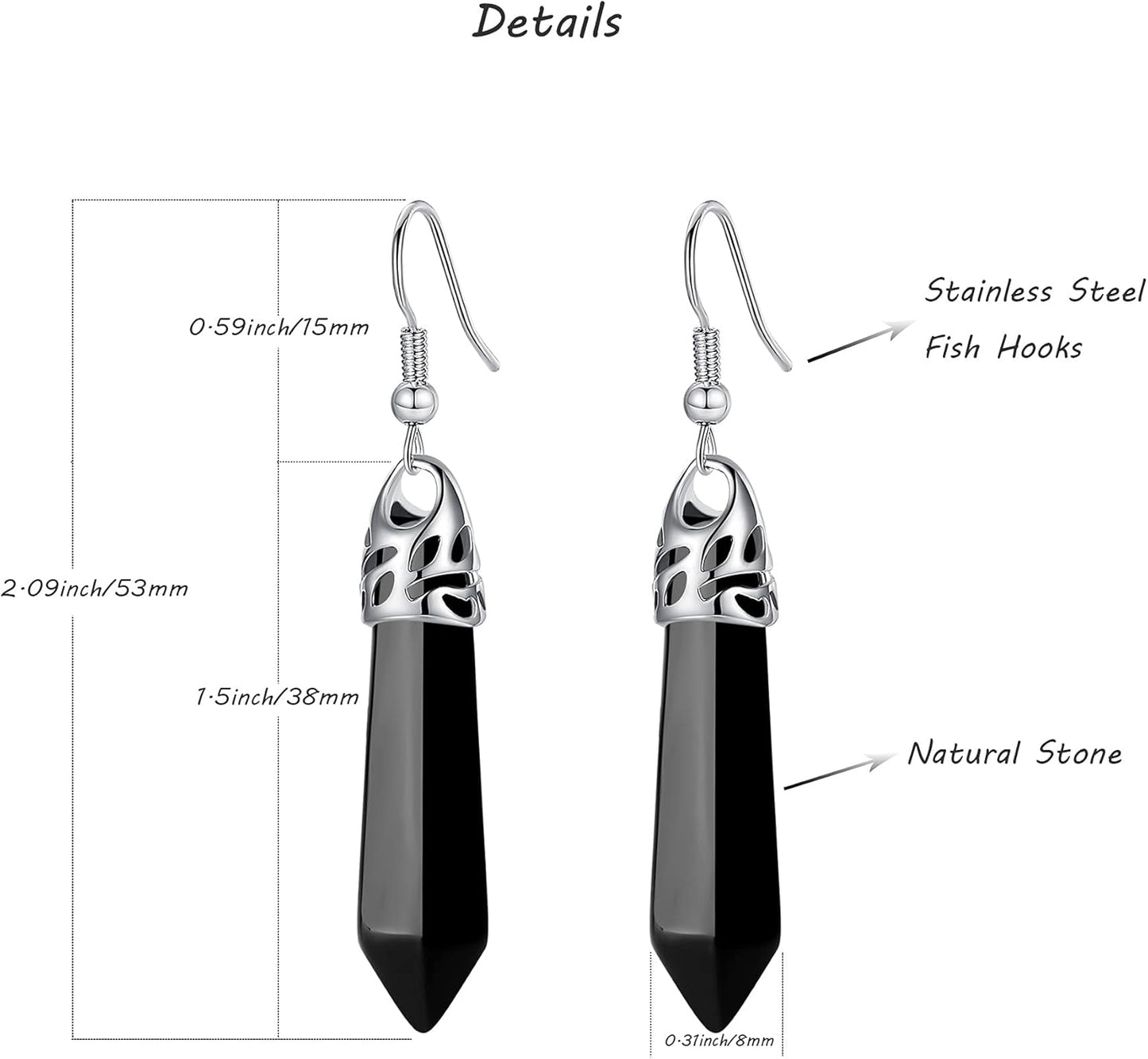 Healing Crystals Earrings Sets for Women Hexagonal Points Real Natural Green Aventurine Obsidian Opal Quartz Dangling Drop Dangle Earrings Spiritual Energy Gemstones Reiki Balancing Crystal
