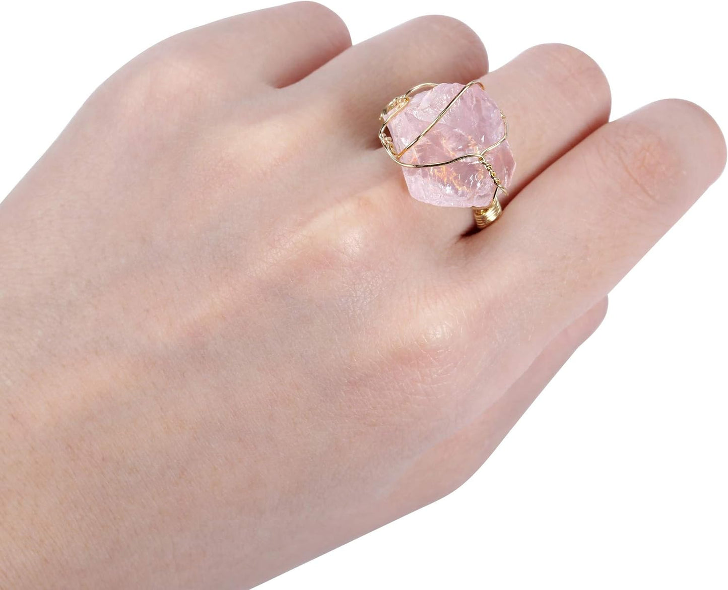 Raw Healing Crystal Ring Copper Wire Wrapped Irregular Crystal Gemstone Adjustalble Ring Jewelry for Women