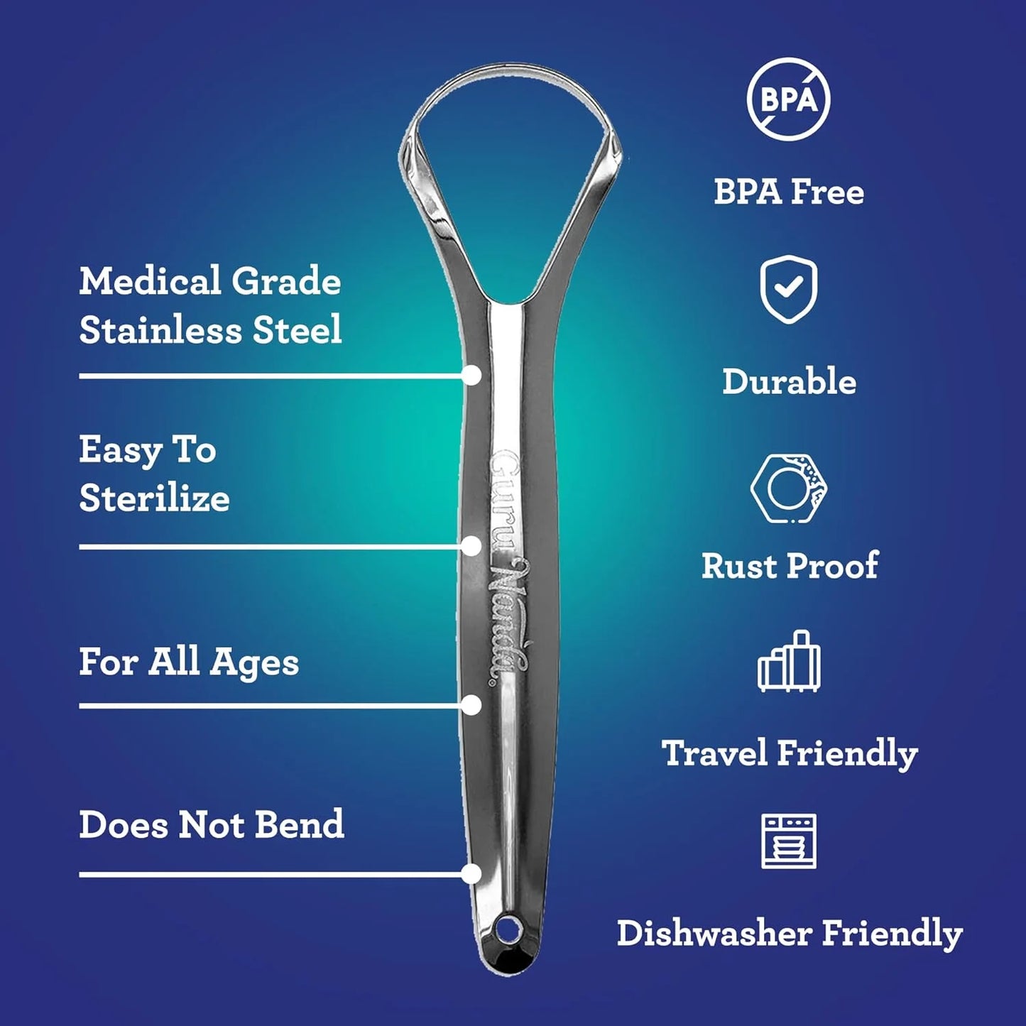 Tongue Scraper & Cleaner, Fights Bad Breath, Stainless Steel, 2 Pack