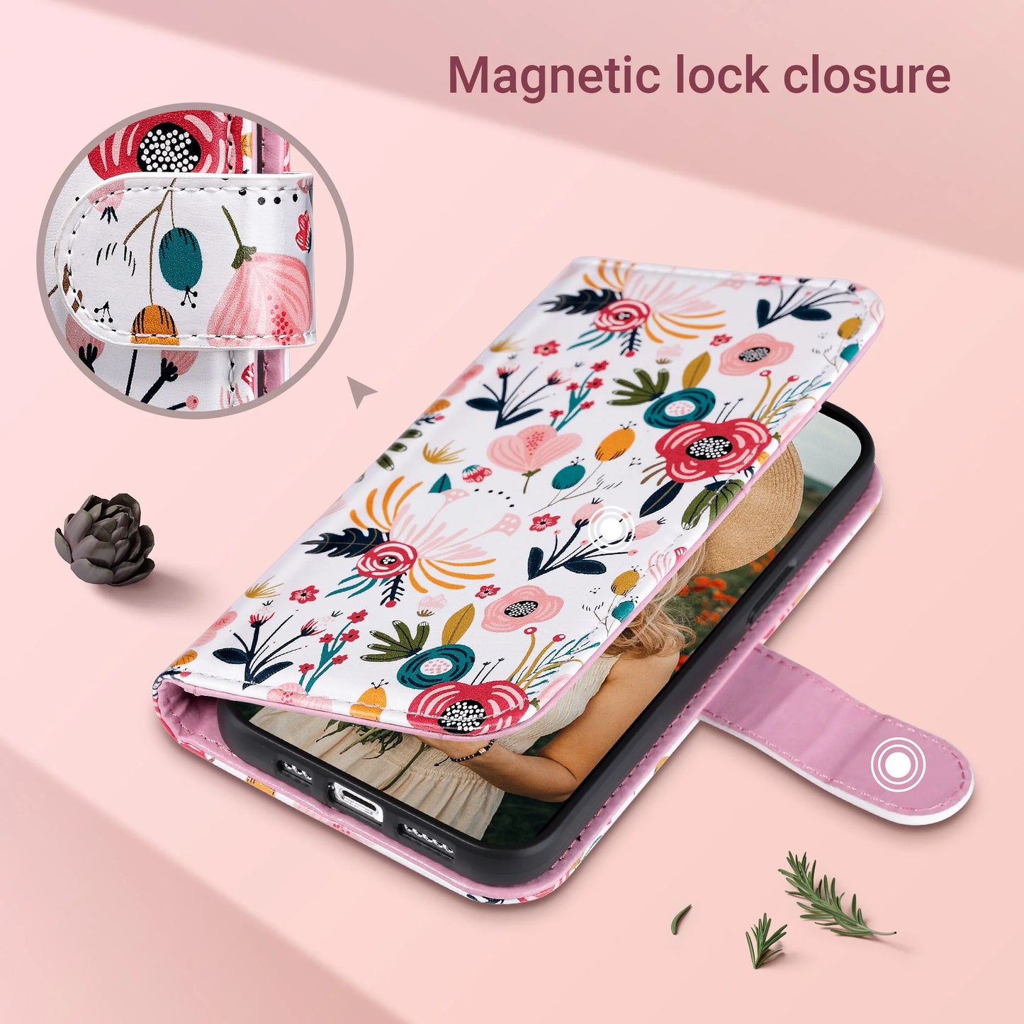 Iphone 13 Pro Wallet Case for Women Girls, Kickstand PU Leather Phone Case with Card Holder for Apple Iphone 13 Pro 6.1 Inch 2021, Wild Flora