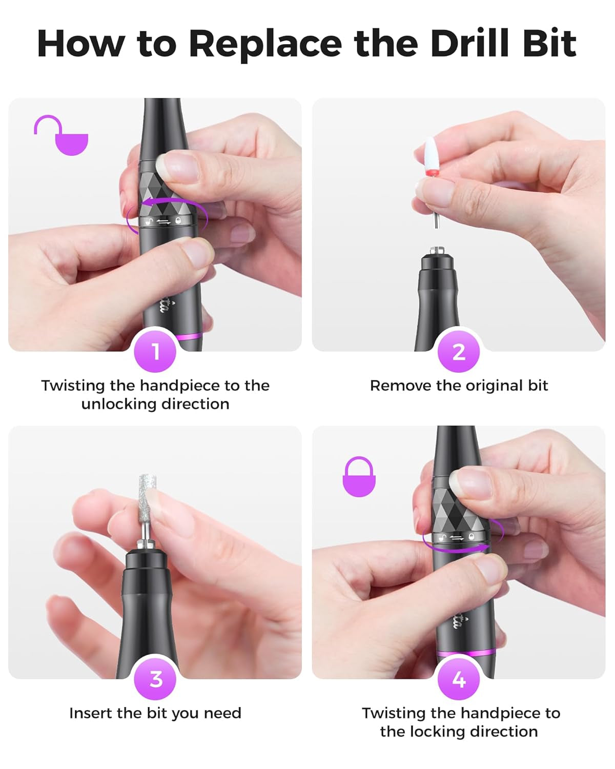 Electric Nail Drill Professional Kit: 45,000 RPM USB Rechargeable Efile Nail Drill Nail File with 12 Bits for Polishing Gel/Acrylic Nails- Portable Manicure Tool Set for Salon/Home-Black