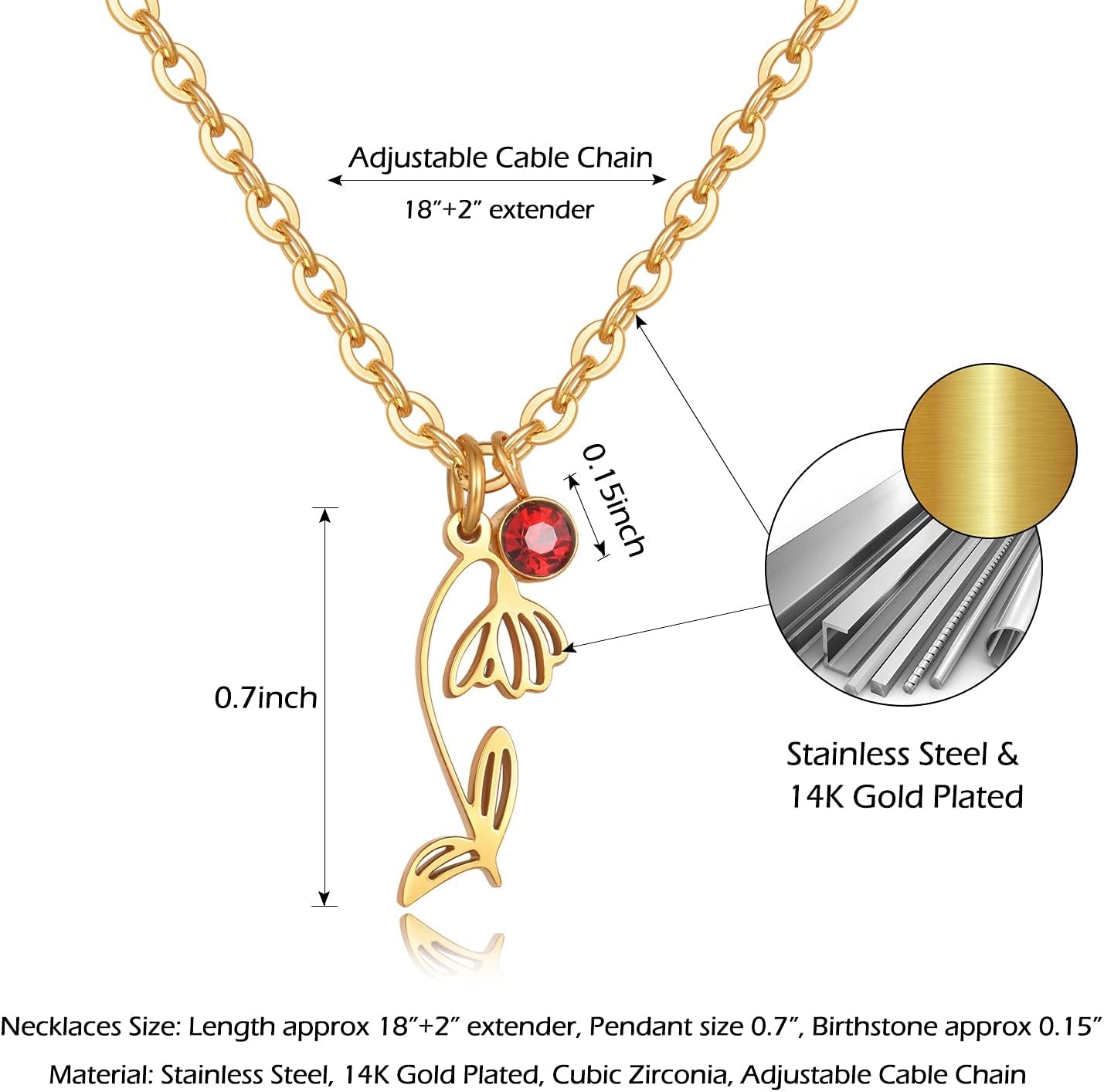 Birth Flower Necklaces Birthday Gifts for Women | 14K Gold Plated Birth Month Floral Birthstone Pendant Necklaces Wildflower Flowered Jewelry Gifts for Mom Friends
