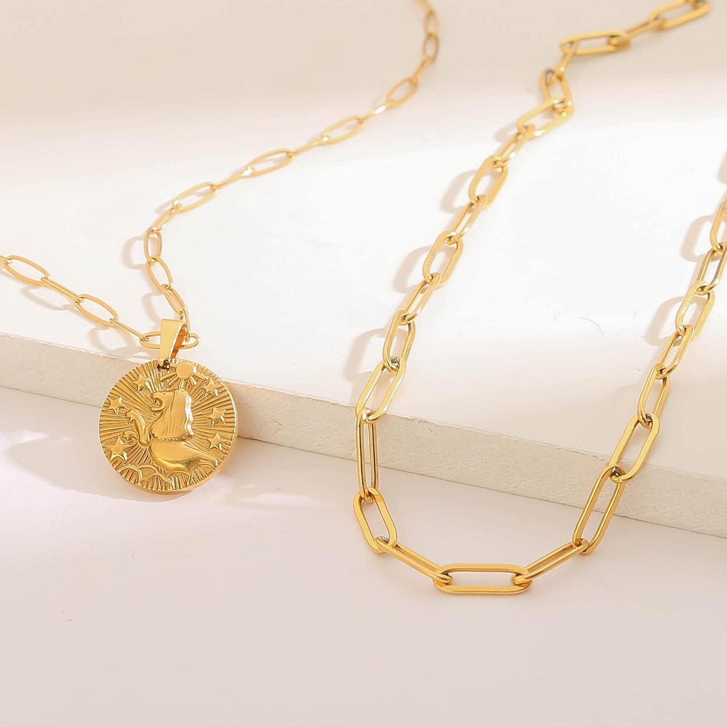 Dainty Zodiac Necklace for Women Zodiac Sign Necklaces 18K Real Gold Plated Paperclip Link Chain Necklaces Layered Gold Necklaces for Women Jewelry Gifts