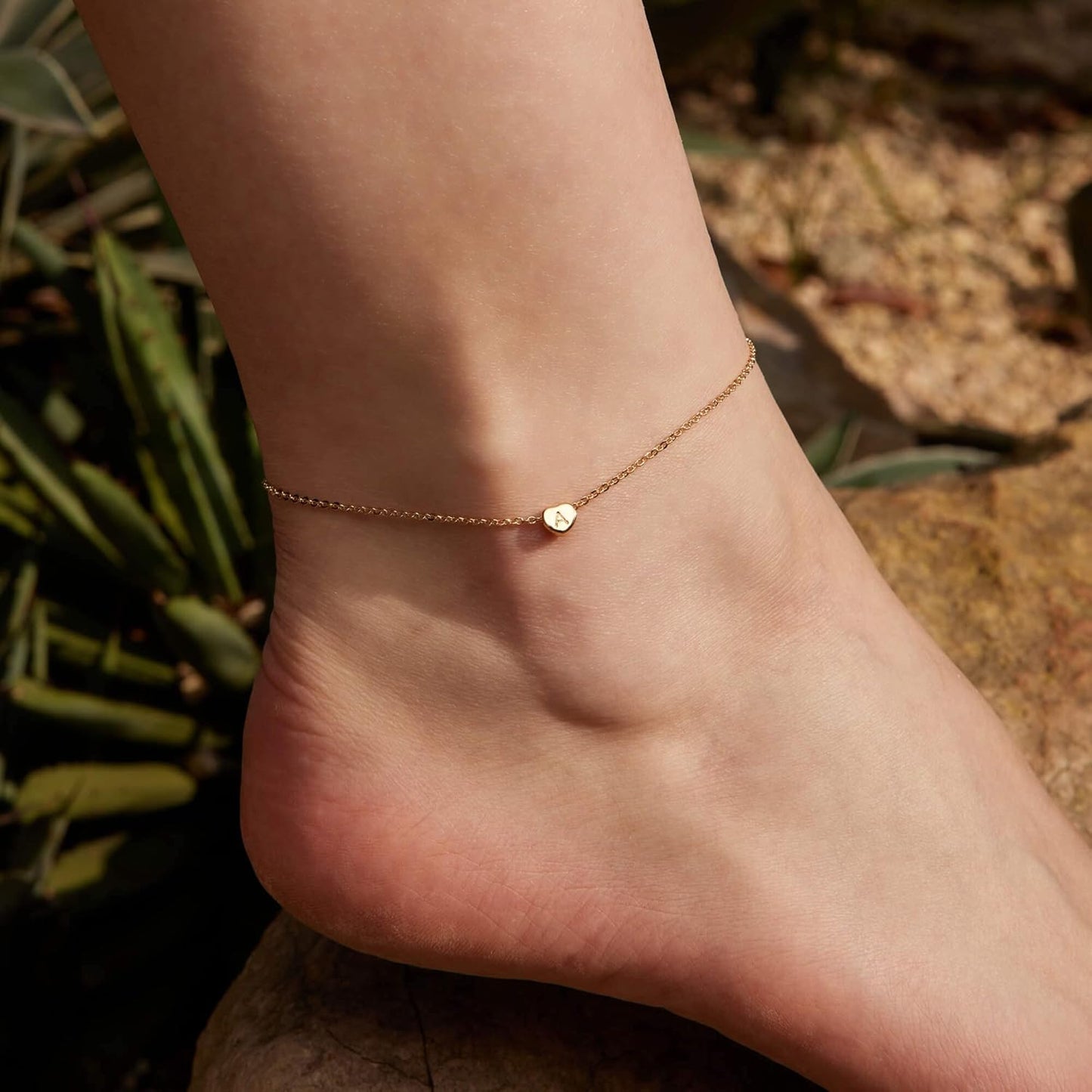 Gold Ankle Bracelets for Women 14K Gold Anklets for Women Heart Initial Anklet Bracelets Cute Simple Personalized Dainty Boho Beach Foot Chain Jewelry Gift