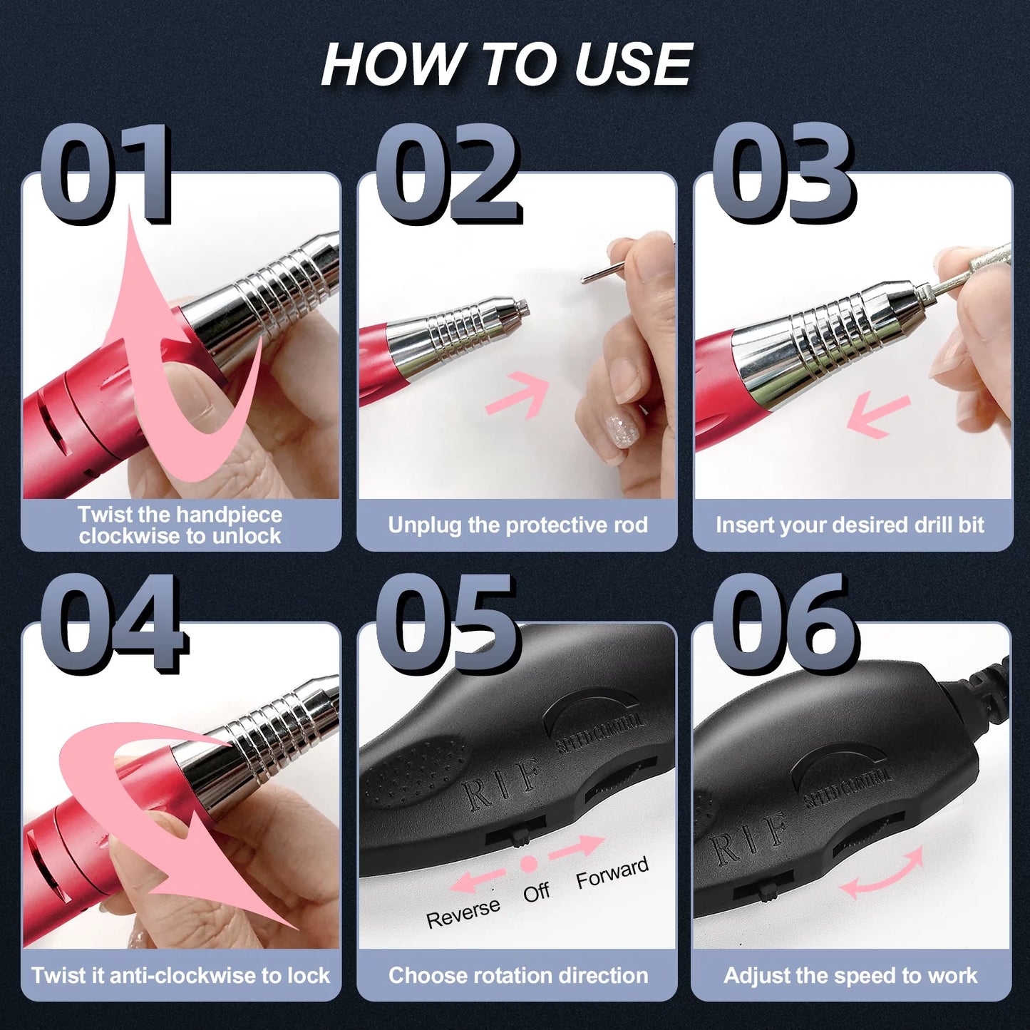 Electric Nail Drill Machine, 30000RPM Professional Nail Drill Kit Red