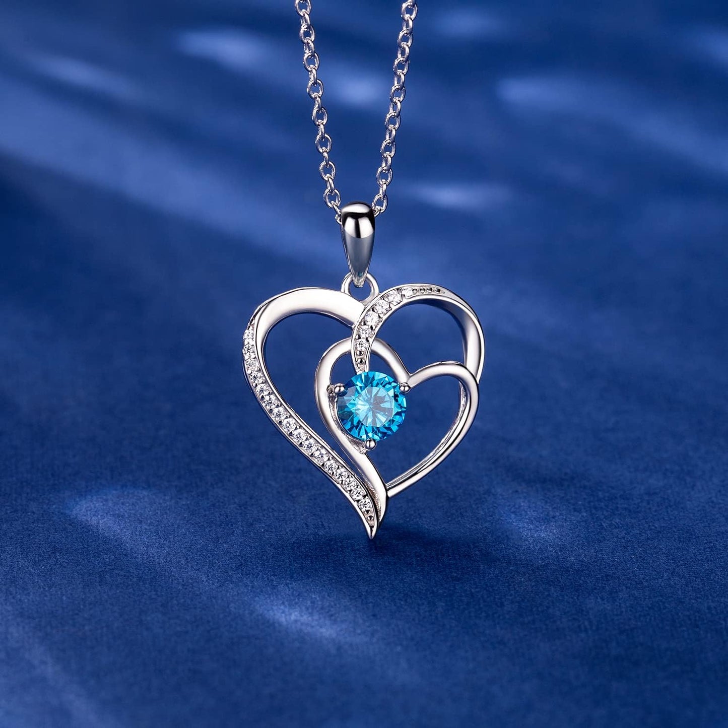 Birthstone Necklace for Women Mom 925 Sterling Silver Heart Necklace Mother Daughter Necklace for Women Mom Birthday Gifts Jewelry for Grandma Women with 5A Cubic Zirconia