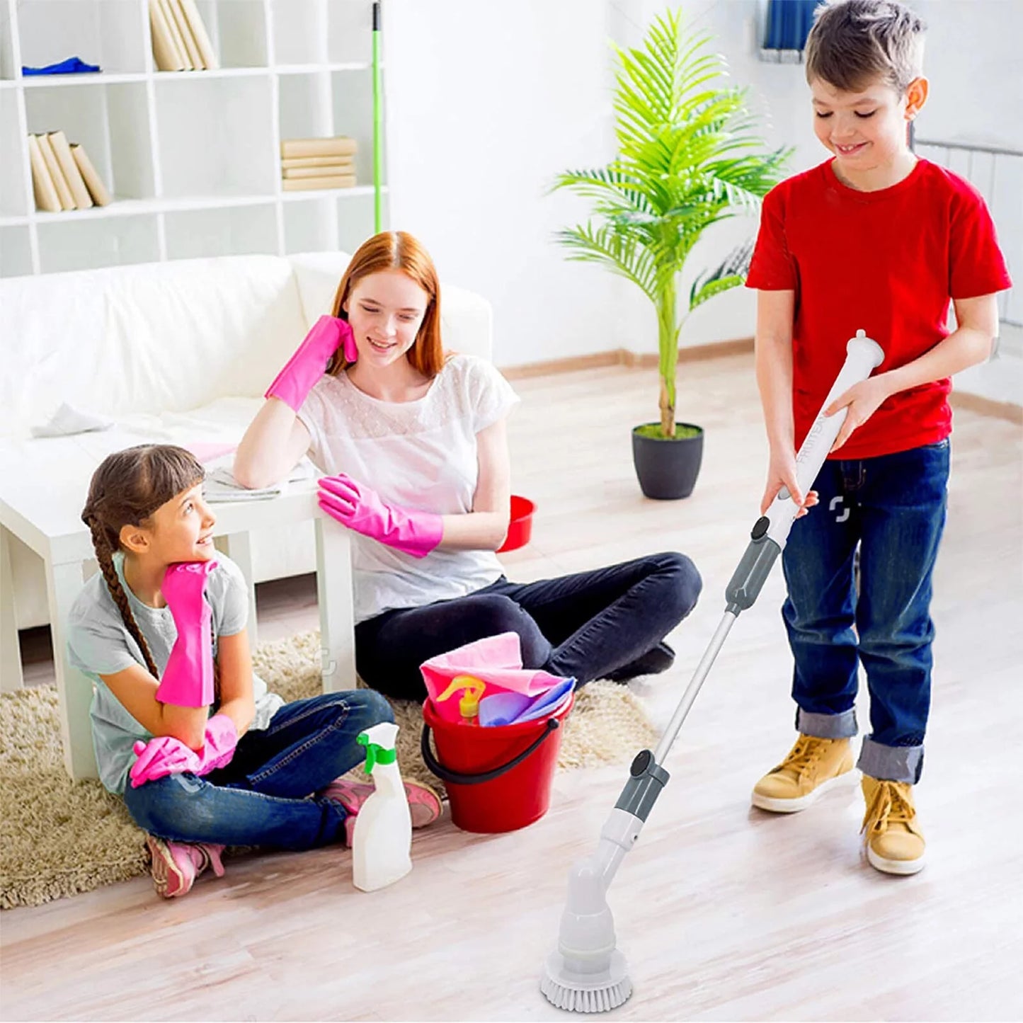 Electric Spin Scrubber, Rechargeable Power Scrubber, Shower Scrubber for Cleaning Electric Spin Shower Brush Cleaner with Long Handle, Electric Scrub Brush for Cleaning Bathroom & Bath Tub