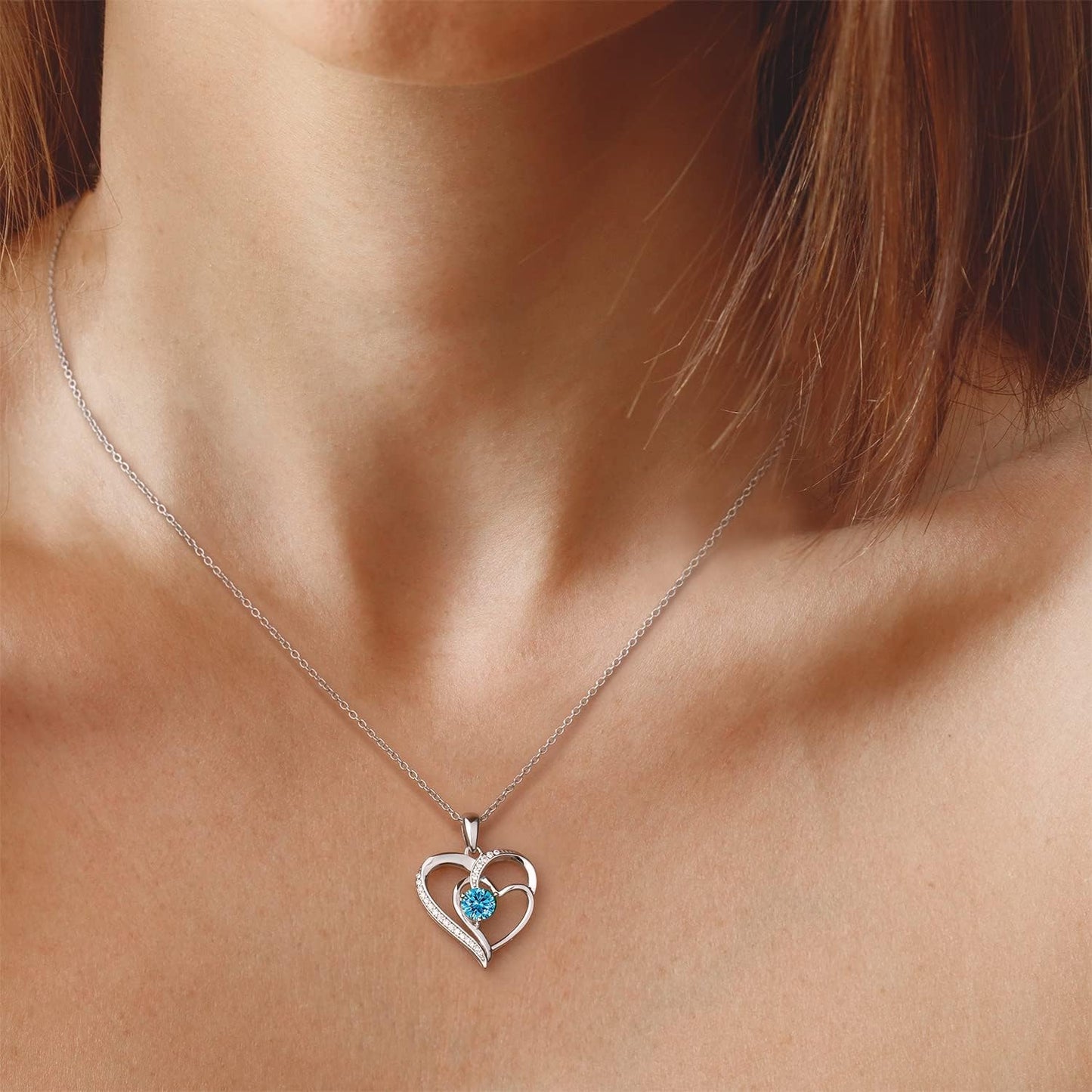 Birthstone Necklace for Women Mom 925 Sterling Silver Heart Necklace Mother Daughter Necklace for Women Mom Birthday Gifts Jewelry for Grandma Women with 5A Cubic Zirconia