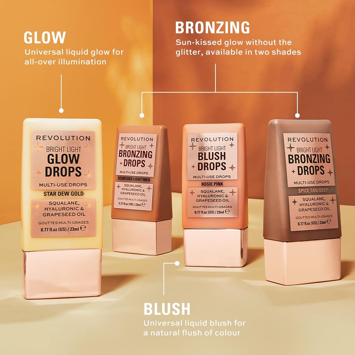 Revolution, Bright Light Glow Blush Drops, Builable Liquid Blush for Face, Infused with Hyaluronic Acid, Vegan & Cruelty-Free, Pink Rosie, 0.77 Fl Oz
