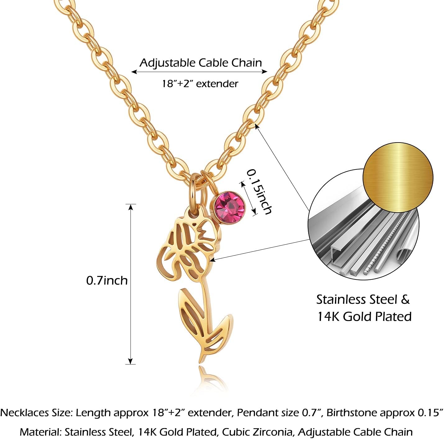 Birth Flower Necklaces Birthday Gifts for Women | 14K Gold Plated Birth Month Floral Birthstone Pendant Necklaces Wildflower Flowered Jewelry Gifts for Mom Friends