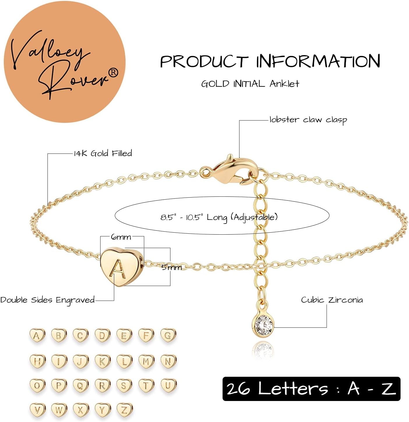 Gold Ankle Bracelets for Women 14K Gold Anklets for Women Heart Initial Anklet Bracelets Cute Simple Personalized Dainty Boho Beach Foot Chain Jewelry Gift