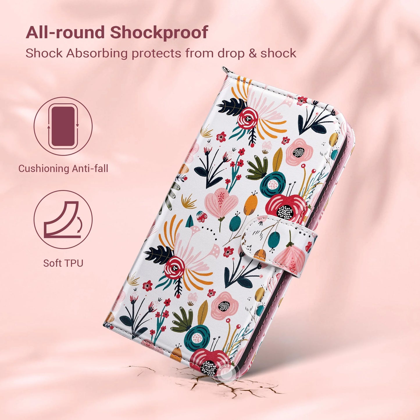 Iphone 13 Pro Wallet Case for Women Girls, Kickstand PU Leather Phone Case with Card Holder for Apple Iphone 13 Pro 6.1 Inch 2021, Wild Flora