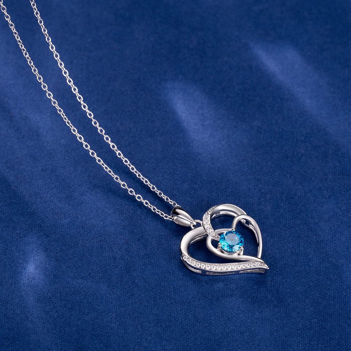Birthstone Necklace for Women Mom 925 Sterling Silver Heart Necklace Mother Daughter Necklace for Women Mom Birthday Gifts Jewelry for Grandma Women with 5A Cubic Zirconia