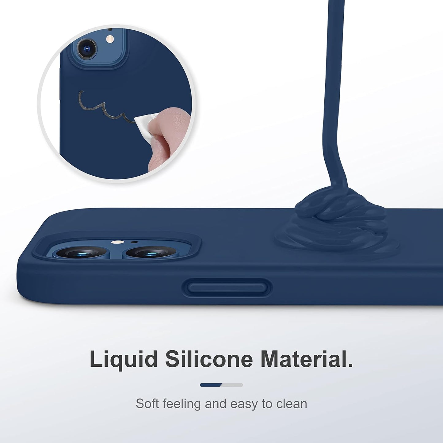 Heavy-Duty Silicone Case for Iphone 12/12 Pro - Two Shatterproof Glass Screen Protectors, Military Drop Protection, Scratch-Free Interior, Navy Blue