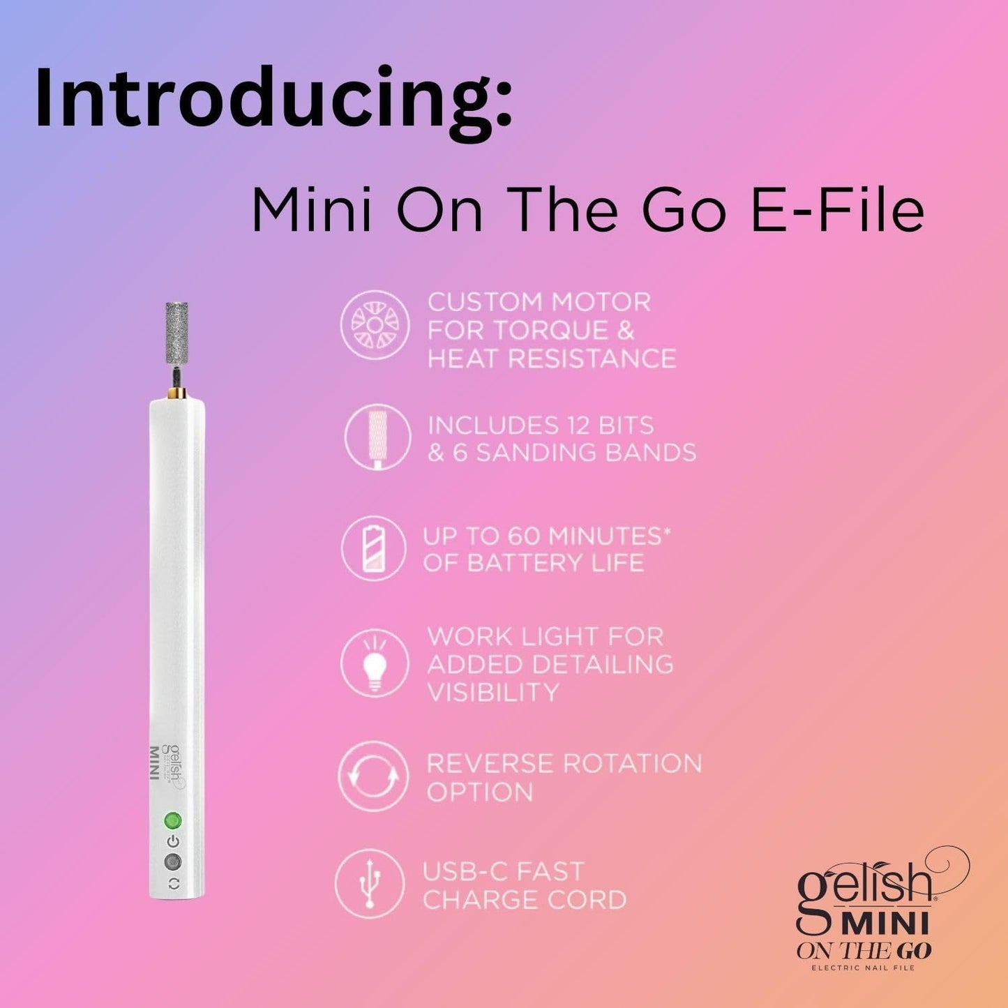 Gelish MINI on the Go Electric Nail File - Lightweight, Portable Nail Drill, Sha