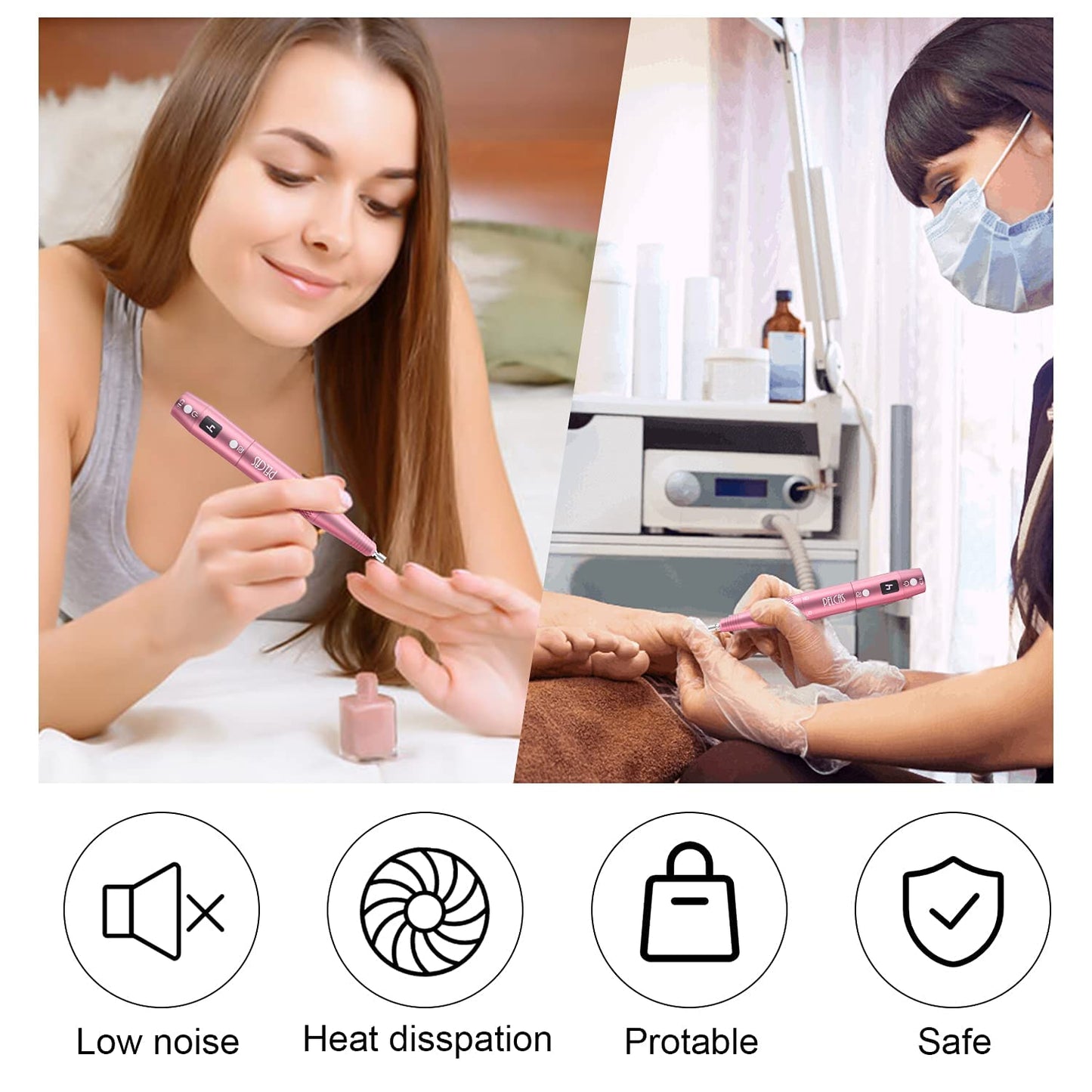 Cordless Electric Nail Drill, Professional Portable Manicure Nail Drill Kit 20000RPM Rechargeable 5 Adjustable Speeds LCD Display 11 Attachments for Acrylic Nails, Polishing, Nail Art