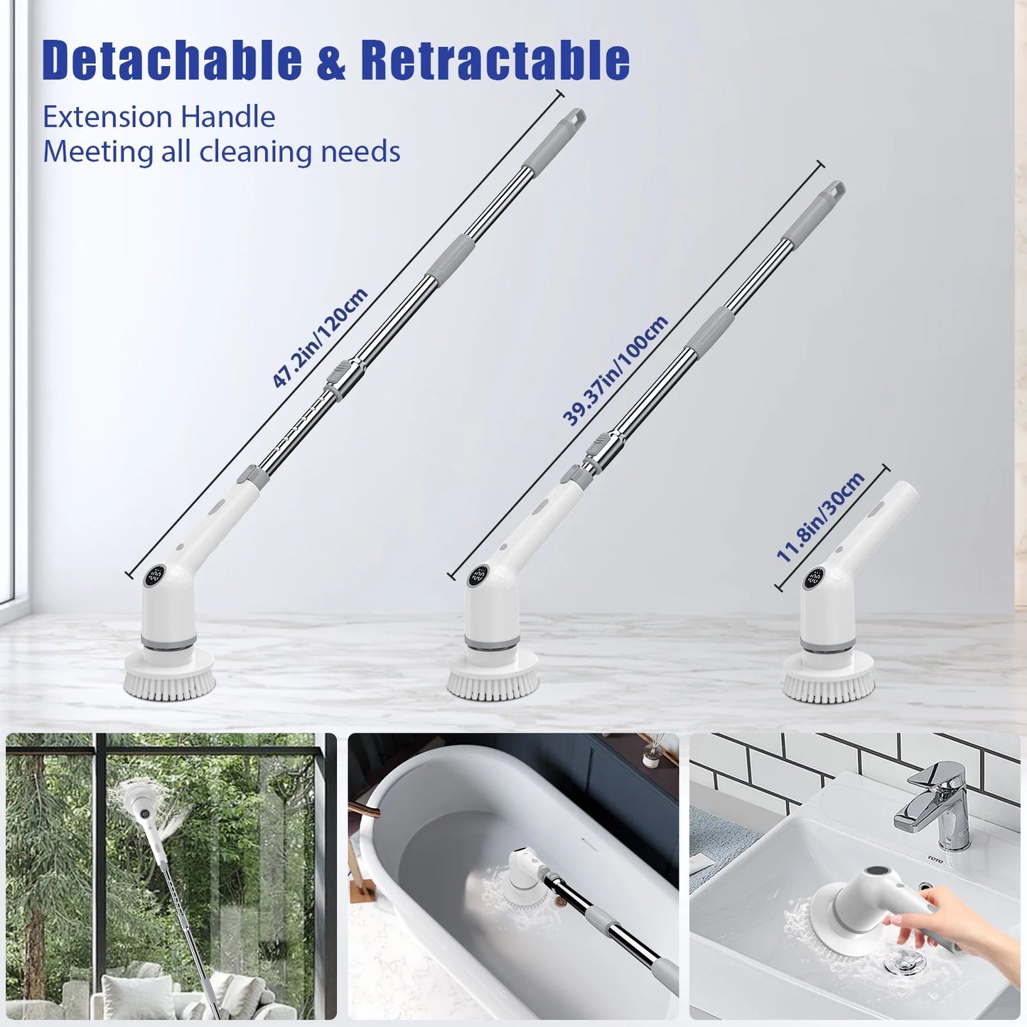 Electric Spin Scrubber, Cordless Shower Scrubber with 8 Scrub Brush, Adjustable Extension Handle, 450RPM Powerful Cleaning Brush for Bathtub Bathroom Kitchen Tub Tile Floor