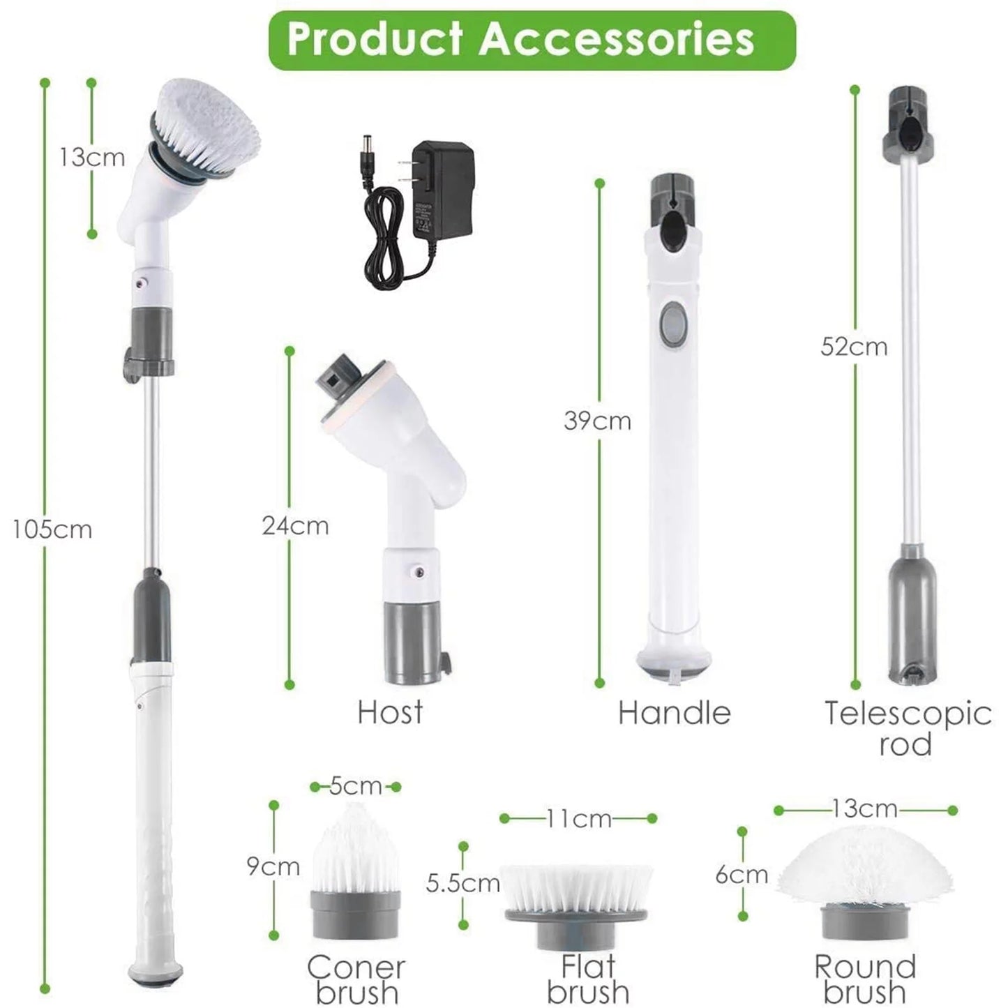 Electric Spin Scrubber, Rechargeable Power Scrubber, Shower Scrubber for Cleaning Electric Spin Shower Brush Cleaner with Long Handle, Electric Scrub Brush for Cleaning Bathroom & Bath Tub