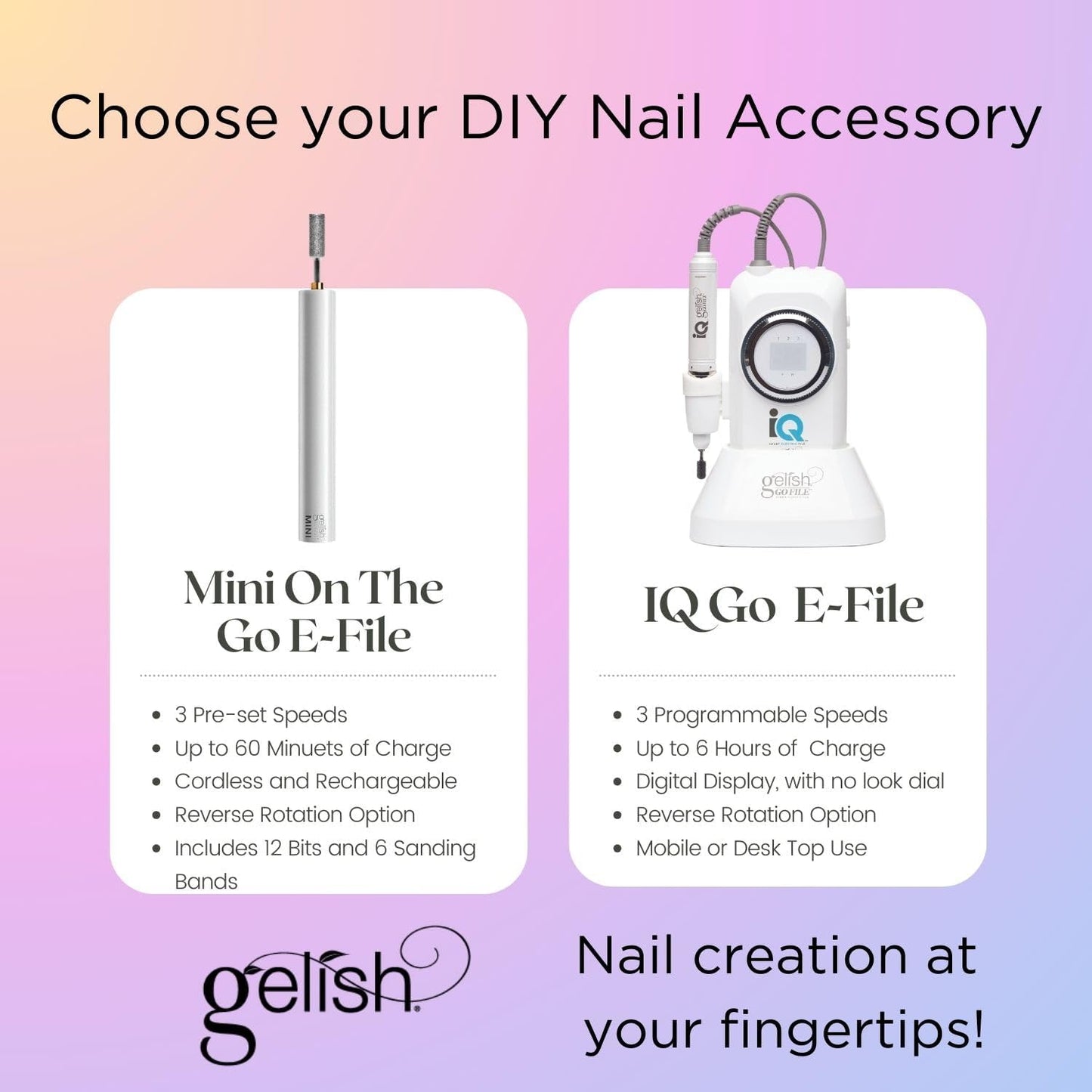 Gelish MINI on the Go Electric Nail File - Lightweight, Portable Nail Drill, Sha