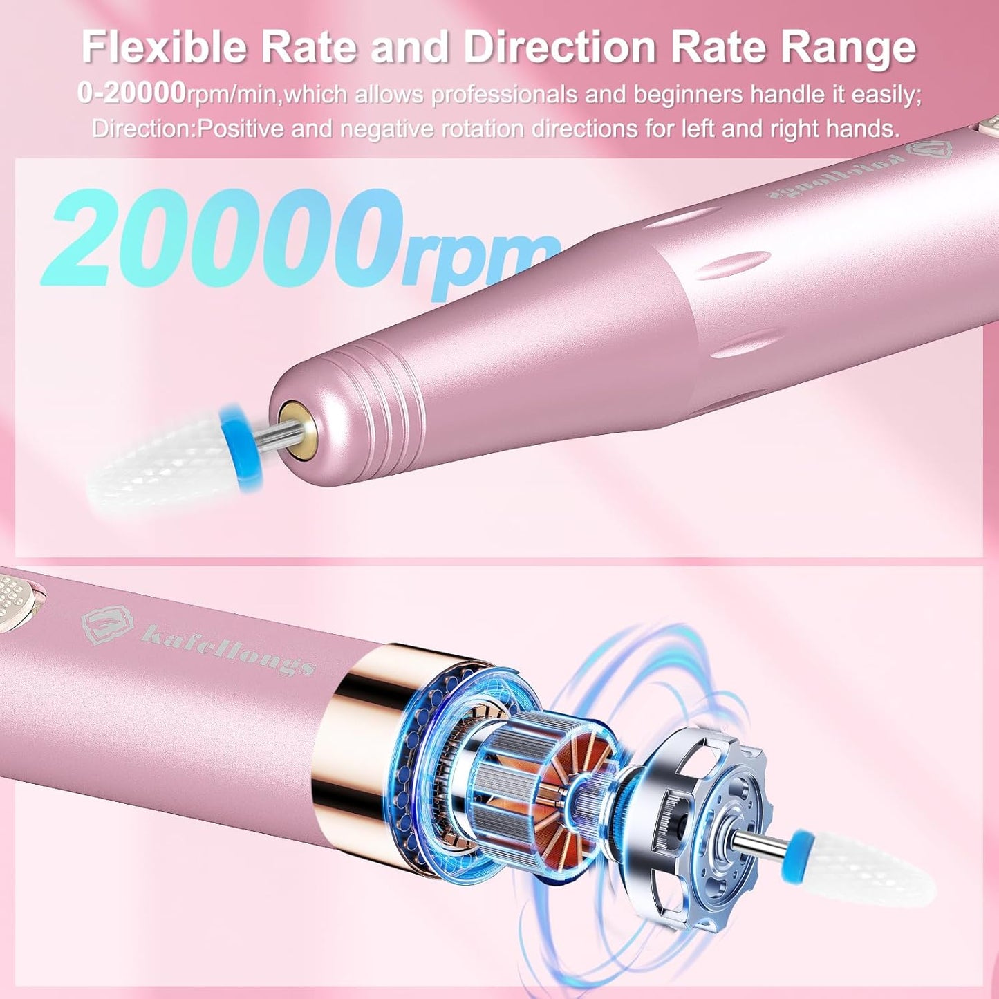 Kafellongs Cordless Electric Nail Drill Drill & File Manicure Machine, Acrylic & Gel Nail Kit