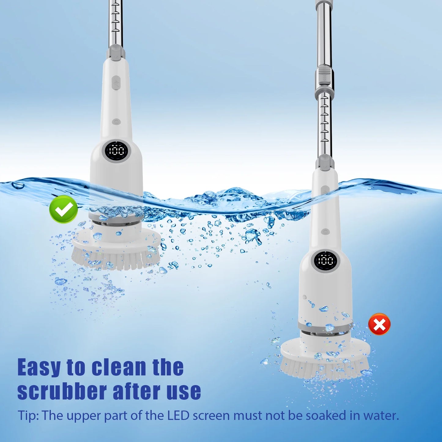 Electric Spin Scrubber, Cordless Shower Scrubber with 8 Scrub Brush, Adjustable Extension Handle, 450RPM Powerful Cleaning Brush for Bathtub Bathroom Kitchen Tub Tile Floor