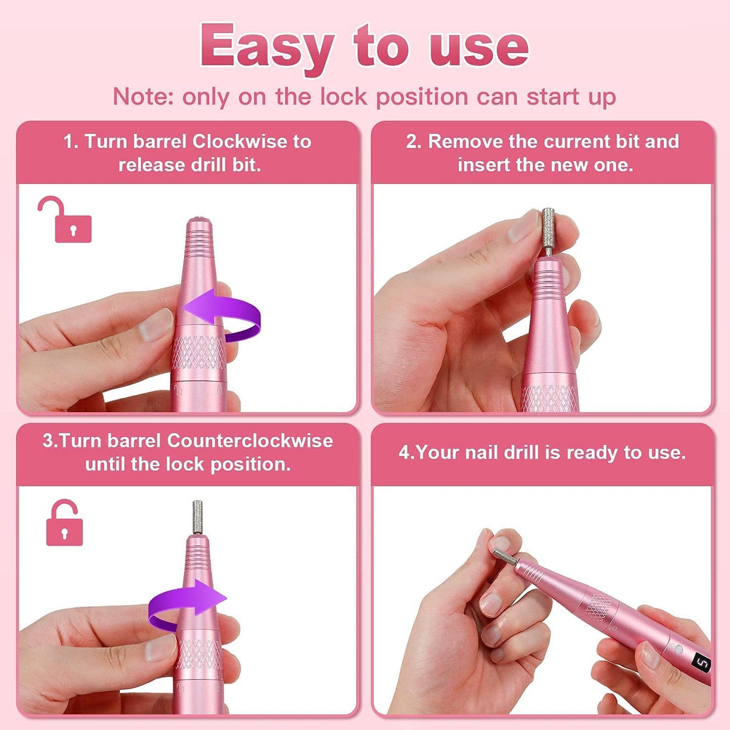 Cordless Electric Nail Drill, Professional Portable Manicure Nail Drill Kit 20000RPM Rechargeable 5 Adjustable Speeds LCD Display 11 Attachments for Acrylic Nails, Polishing, Nail Art