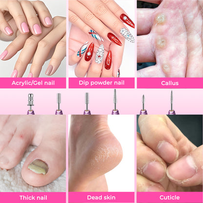 Portable Electric Nail Drill, Professional Nail File Kit for Acrylic Acid, Gel Nail, Nail Trimming with Nail Drill, Pedicure Abrasive Belt, Rose Gold