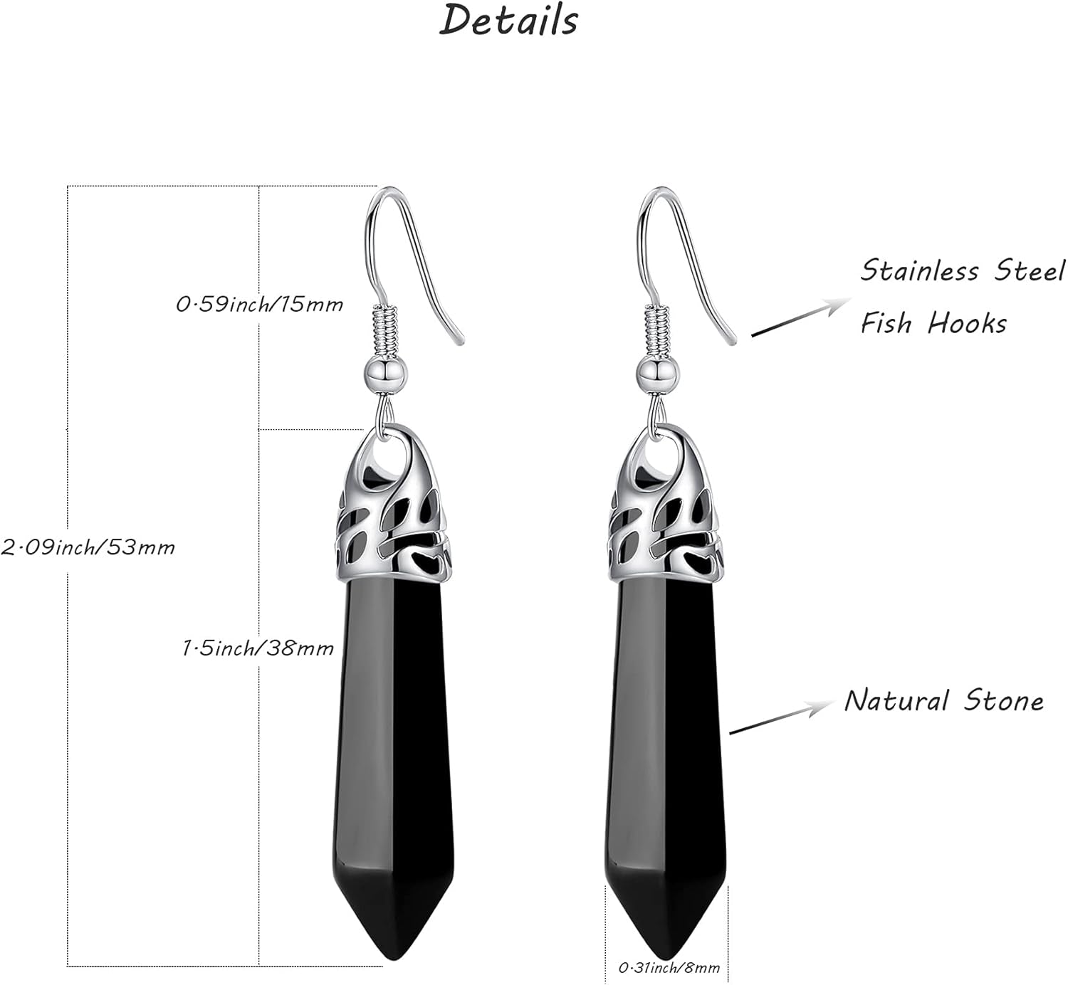 Healing Crystals Earrings Sets for Women Hexagonal Points Real Natural Green Aventurine Obsidian Opal Quartz Dangling Drop Dangle Earrings Spiritual Energy Gemstones Reiki Balancing Crystal