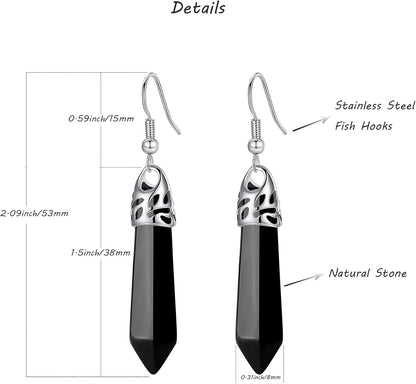 Healing Crystals Earrings Sets for Women Hexagonal Points Real Natural Green Aventurine Obsidian Opal Quartz Dangling Drop Dangle Earrings Spiritual Energy Gemstones Reiki Balancing Crystal