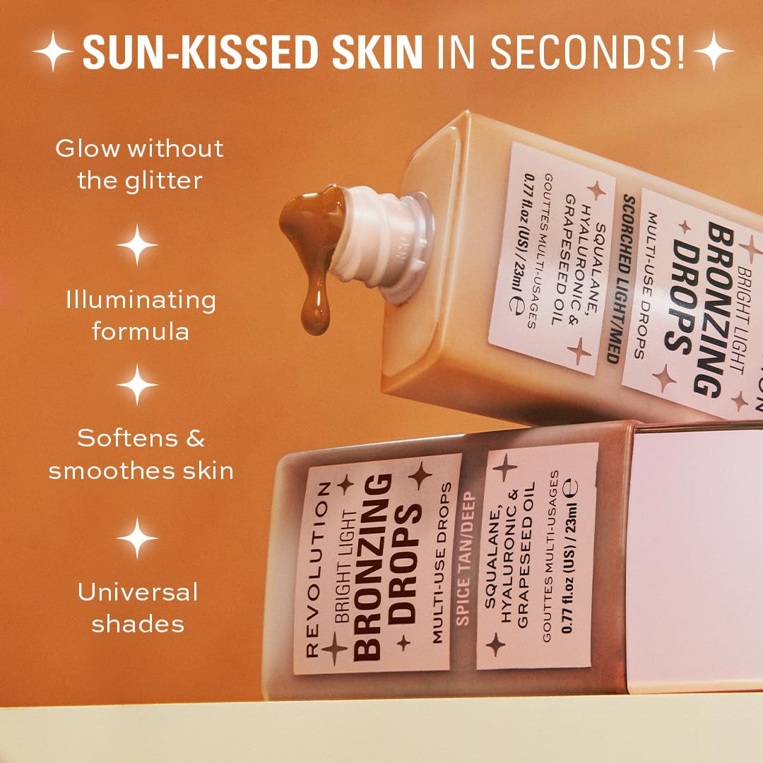 Revolution, Bright Light Glow Blush Drops, Builable Liquid Blush for Face, Infused with Hyaluronic Acid, Vegan & Cruelty-Free, Pink Rosie, 0.77 Fl Oz