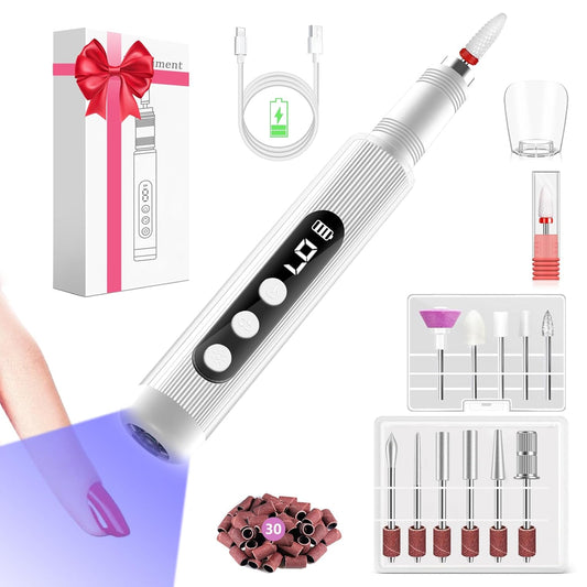 Electric Nail Drill Kit with U V Nail Lamp,Portable Cordless Electric Nail File with Display Screen,9 Speeds Professional Manicure Pedicure Polishing 12-In-1 Nail Drill Kit for Home and Salon Use
