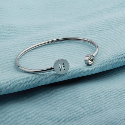 Simple Zodiac Sign Cuff Bracelet with Birthstone Birthday Gift for Women (Pisces)