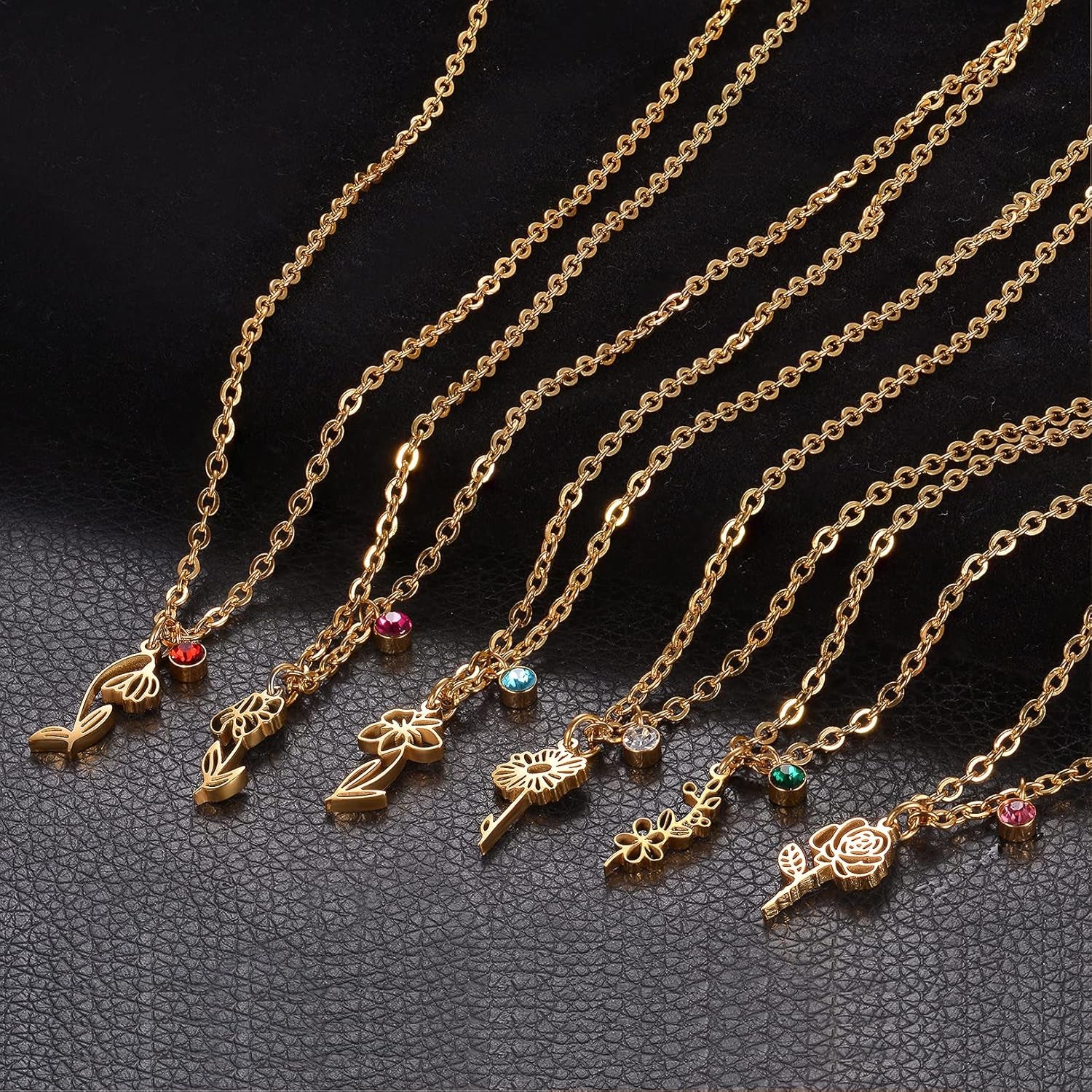 Birth Flower Necklaces Birthday Gifts for Women | 14K Gold Plated Birth Month Floral Birthstone Pendant Necklaces Wildflower Flowered Jewelry Gifts for Mom Friends