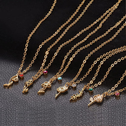 Birth Flower Necklaces Birthday Gifts for Women | 14K Gold Plated Birth Month Floral Birthstone Pendant Necklaces Wildflower Flowered Jewelry Gifts for Mom Friends