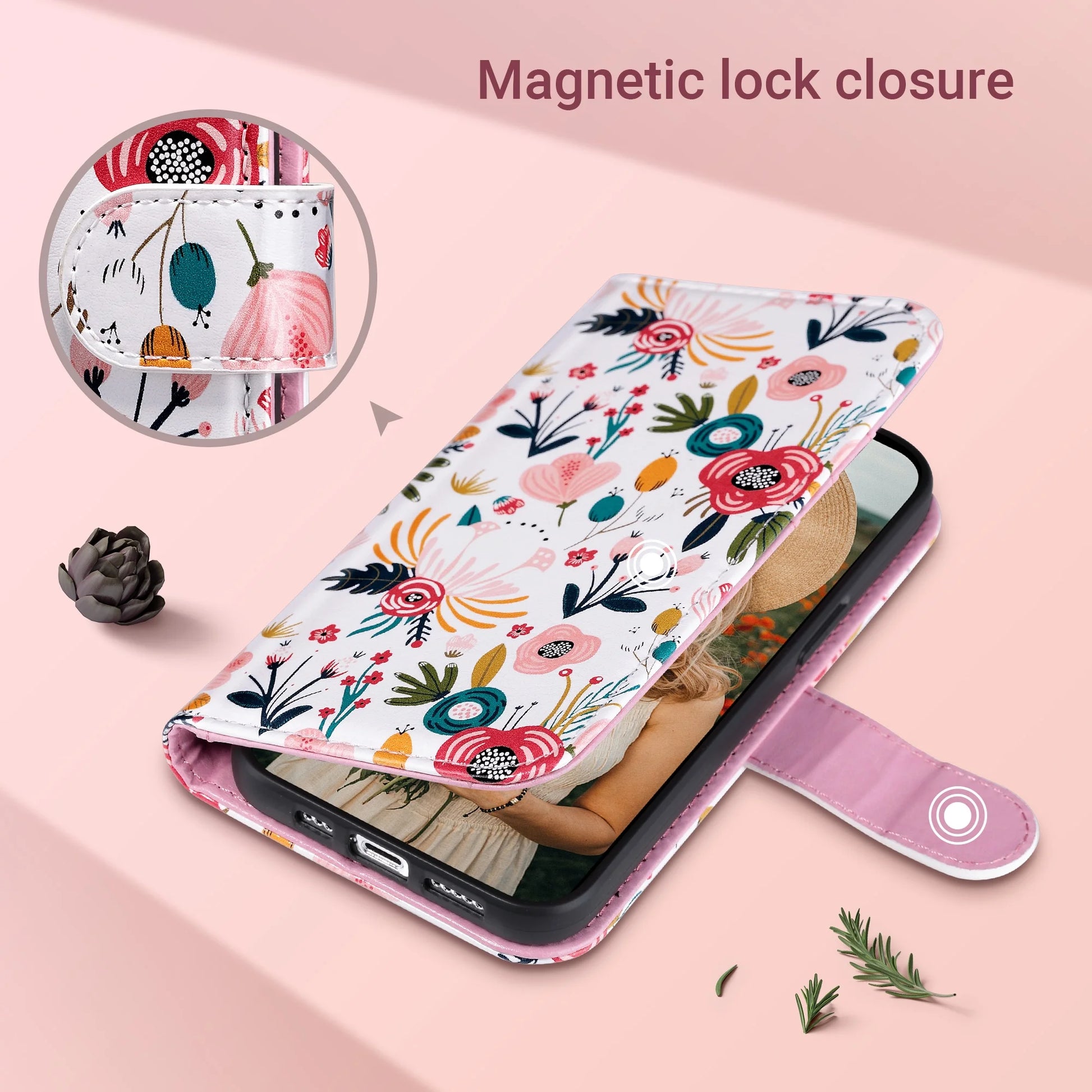 Iphone 13 Pro Wallet Case for Women Girls, Kickstand PU Leather Phone Case with Card Holder for Apple Iphone 13 Pro 6.1 Inch 2021, Wild Flora