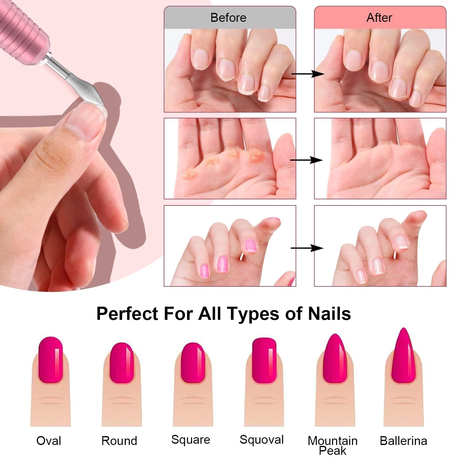Cordless Electric Nail Drill, Professional Portable Manicure Nail Drill Kit 20000RPM Rechargeable 5 Adjustable Speeds LCD Display 11 Attachments for Acrylic Nails, Polishing, Nail Art