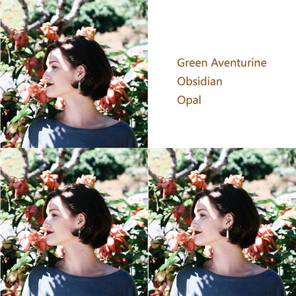 Healing Crystals Earrings Sets for Women Hexagonal Points Real Natural Green Aventurine Obsidian Opal Quartz Dangling Drop Dangle Earrings Spiritual Energy Gemstones Reiki Balancing Crystal