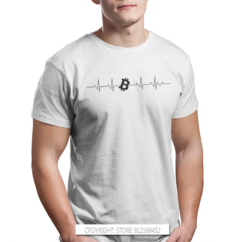 Bitcoin Sign Art Satoshi Nakamoto Heartbeat T Shirt Men Clothing Harajuku Fashion Tshirt Graphic