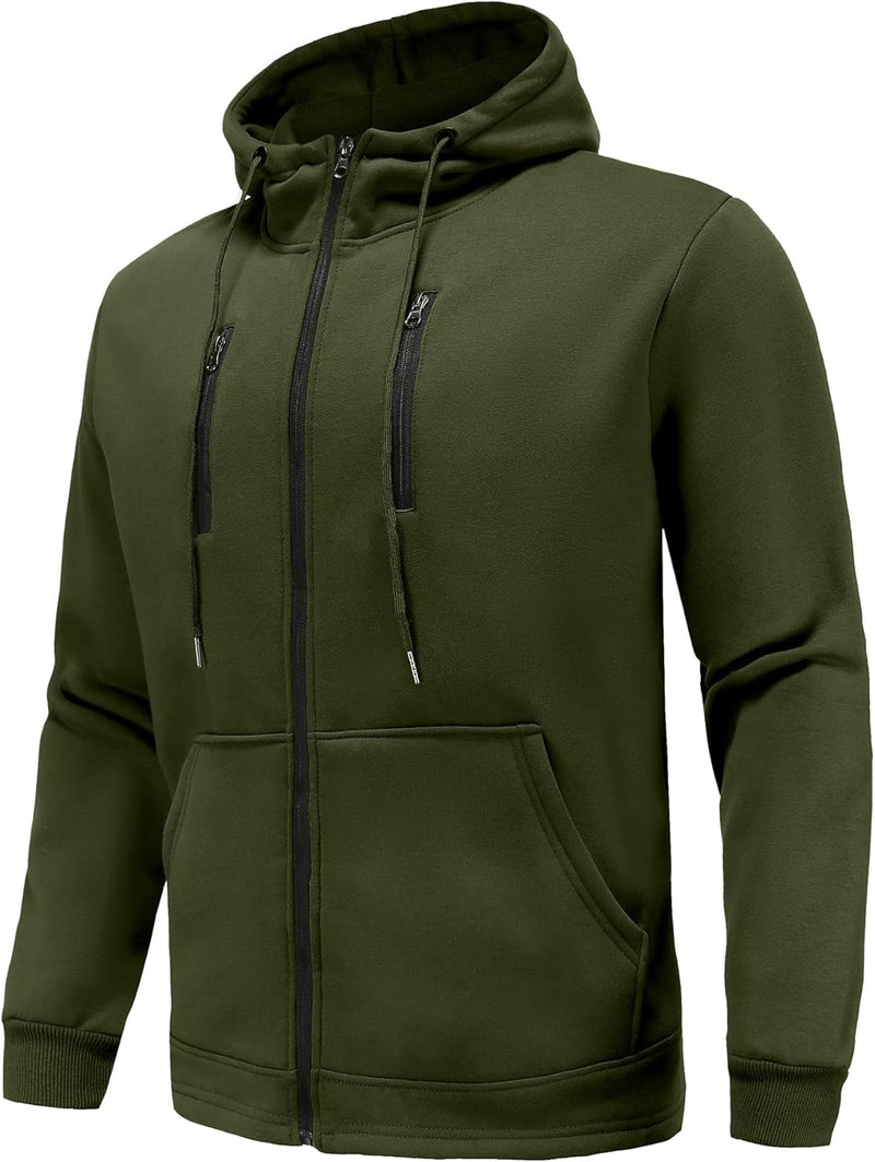 Men'S Hoodies Zip up Cotton Fleece Warm Hooded Sweatshirt Winter Jacket Workout Hoodie Pullover with Pockets