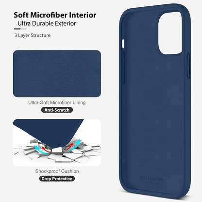 Heavy-Duty Silicone Case for Iphone 12/12 Pro - Two Shatterproof Glass Screen Protectors, Military Drop Protection, Scratch-Free Interior, Navy Blue