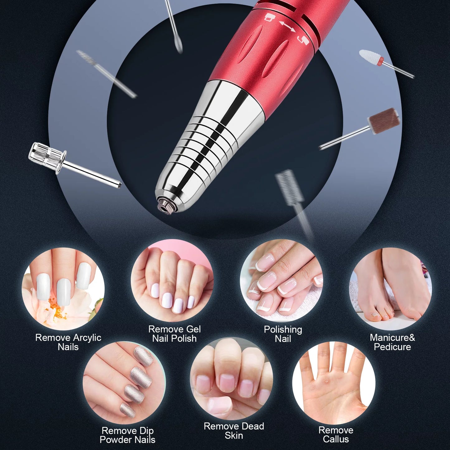 Electric Nail Drill Machine,  30000RPM Professional Nail Drill Kit Red