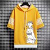 Japan Fashion Men'S Hoodies Summer Men Clothing Cartoon Casual Harajuku Streetwear Print Hooded Top Short Sleeve Sweatshirts Men