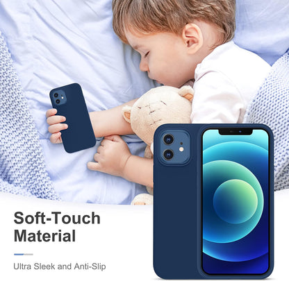 Heavy-Duty Silicone Case for Iphone 12/12 Pro - Two Shatterproof Glass Screen Protectors, Military Drop Protection, Scratch-Free Interior, Navy Blue