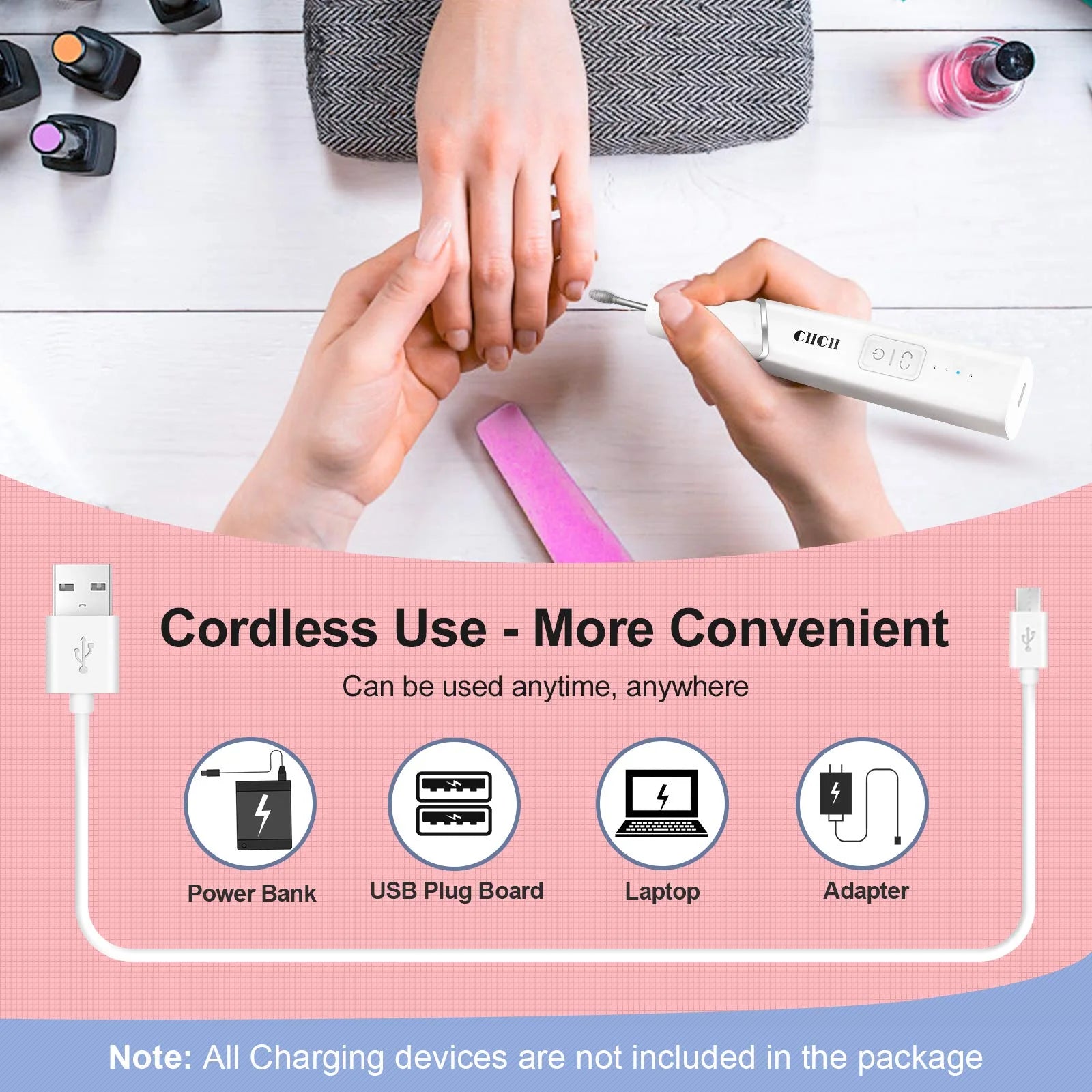 Electric Nail Drill Machine,  Professional Nail Drill Kit (66Pcs Cordless Portable 4-Speed Rechargeable Forward & Reverse Design Nail File Set) for Acrylic Nails/Diy Manicure & Pedicure