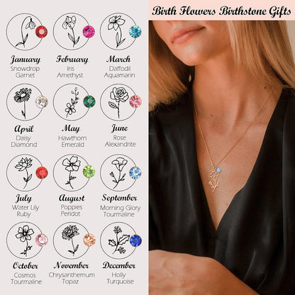 Birth Flower Necklaces Birthday Gifts for Women | 14K Gold Plated Birth Month Floral Birthstone Pendant Necklaces Wildflower Flowered Jewelry Gifts for Mom Friends