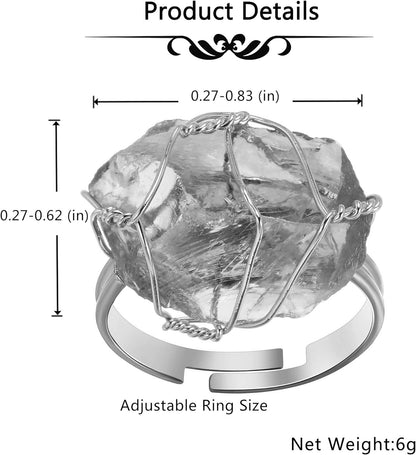 Raw Healing Crystal Ring Copper Wire Wrapped Irregular Crystal Gemstone Adjustalble Ring Jewelry for Women